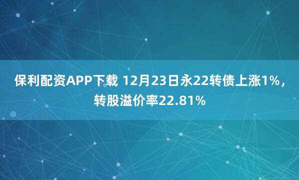 保利配资APP下载 12月23日永22转债上涨1%,转股溢价率22.81%